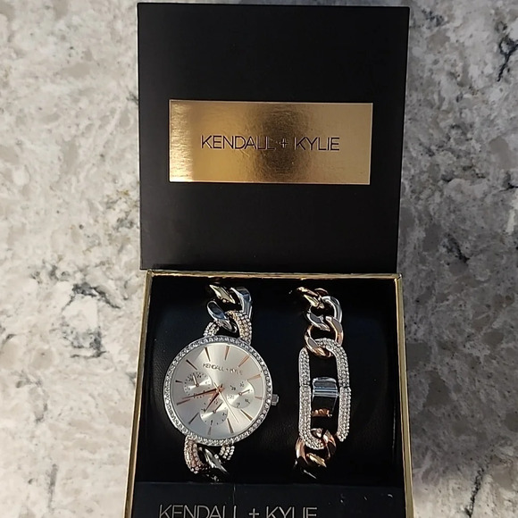 NWT Kendall + Kylie Two-Tone Crystal Watch/Bracelet Set - Picture 8 of 10